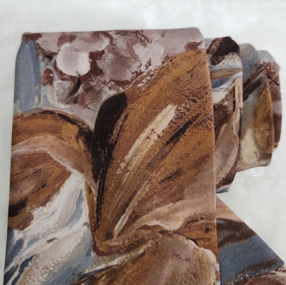 Adams Row Swirls Floral Flower Teal Blue Tan Brown Burgundy Necktie - Picture 7 of 11